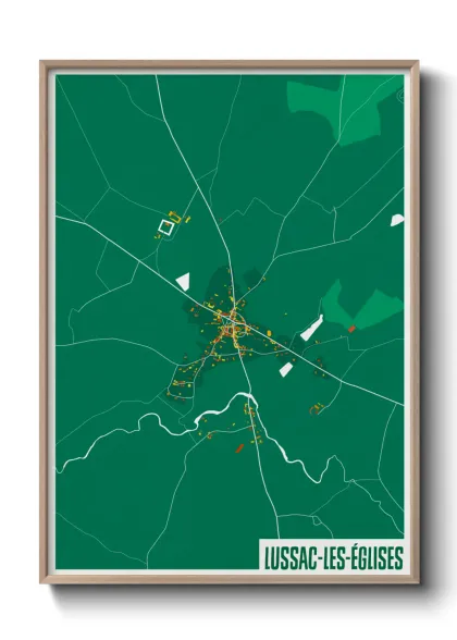 Une affiche de carte sur Lussac-les-Églises