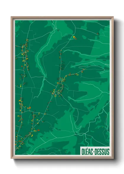 Une affiche de carte sur Oléac-Dessus