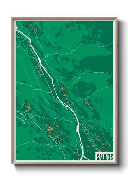 Une affiche de carte sur Saligos