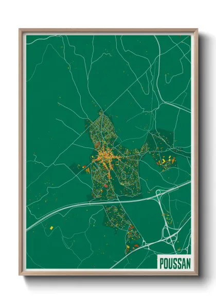 Une affiche de carte sur Poussan