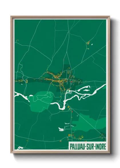 Une affiche de carte sur Palluau-sur-Indre
