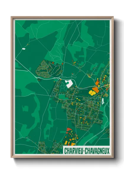 Une affiche de carte sur Charvieu-Chavagneux