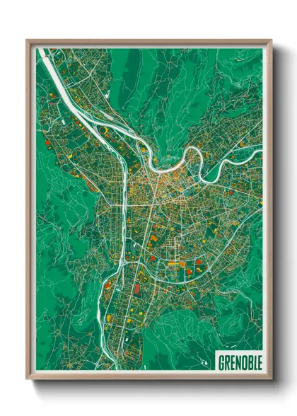 Une affiche de carte sur Grenoble