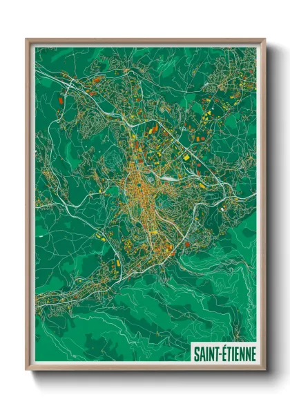 Une affiche de carte sur Saint-Étienne