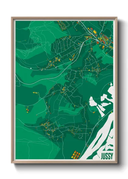 Une affiche de carte sur Jussy