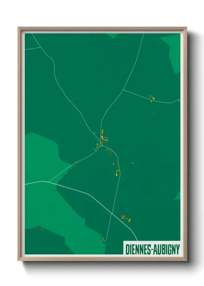 Une affiche de carte sur Diennes-Aubigny