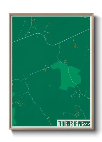 Une affiche de carte sur Tellières-le-Plessis
