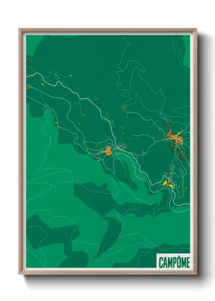 Une affiche de carte sur Campôme