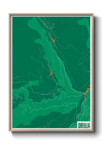 Une affiche de carte sur Oreilla