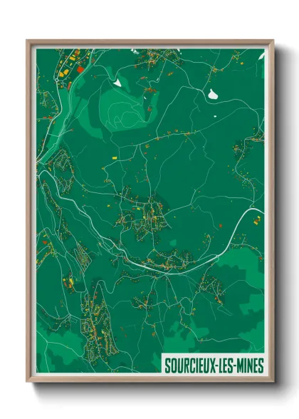 Une affiche de carte sur Sourcieux-les-Mines