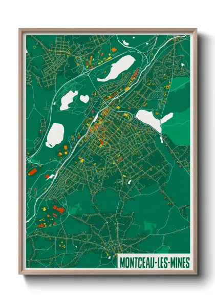 Une affiche de carte sur Montceau-les-Mines