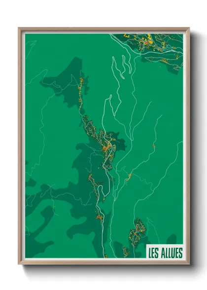 Une affiche de carte sur Les Allues