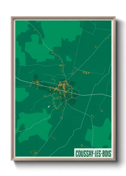 Une affiche de carte sur Coussay-les-Bois
