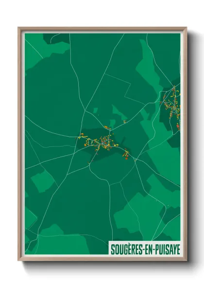 Une affiche de carte sur Sougères-en-Puisaye